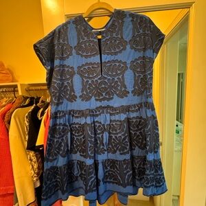 Zara Blue Dress with Black Floral Patterns
